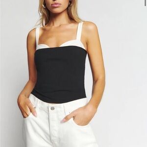 Reformation Harlan Knit Top - Black and White Fitted Bustier Tank Top
